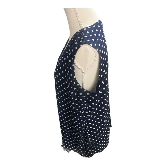 Adele & May Women Blouse Size XL Sleevless Blue White V-Neck Polka Dots Layered - Picture 5 of 11